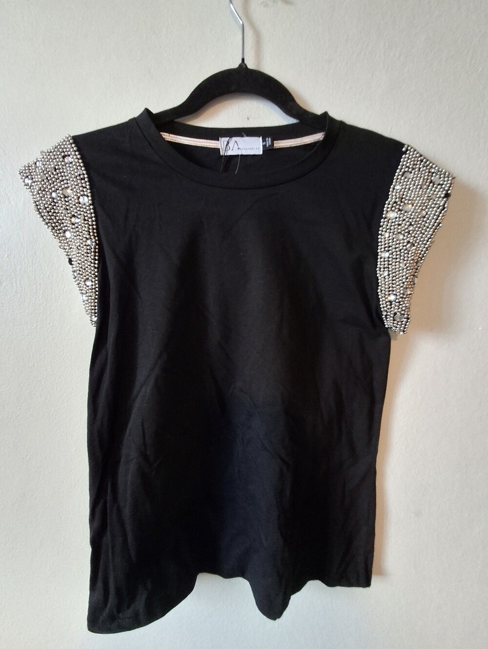 Beaded Sleeve Black Women's Top